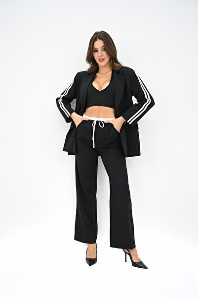 Koza Butik طقم سترة نسائية كبيرة الحجم بتفاصيل مخططة 9007-25