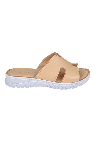 Castle Black Comfort Women's Slippers - Beige Pullman Genuine Leather Sk-22357