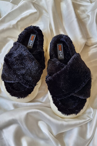 Akınal Bella Akınalbella Women's Cross Model Soft Furry Comfortable Sole Slippers