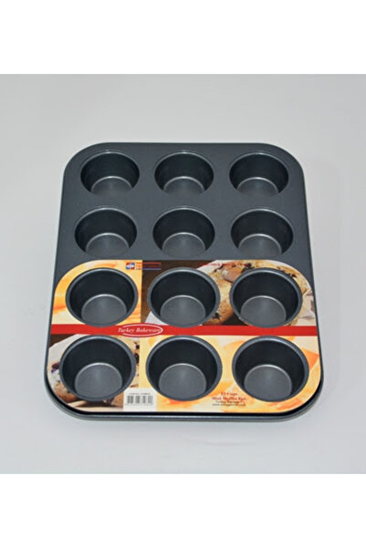 AVCI HOME MAKER صينية خبز الكعك الصغيرة غير اللاصقة من هوم ميكر، 12 كوبًا - أسود