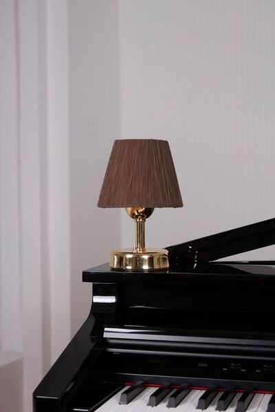 Maison Avf Koyu Kahverengi Kadife Kablosuz Masa Lambası Parlak Gold Ayaklı Ab...