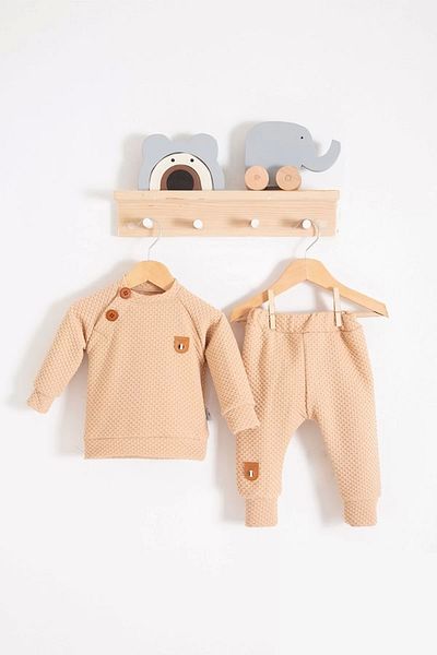Eng Jacquard Buttoned Shoulder 2-Piece Baby Boy Set