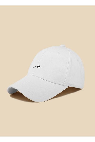 caxis Wave Figured Printed White Unisex Classic Cap Model Adjustable Velcro Hat