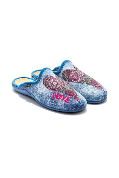 Twigy Papuci de casă pentru femei cu model inimă albastră - 36/41