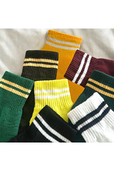 Çorabistaan 5 Çift Çok Renkli Çemberli Unisex Kız Erkek Çocuk Kışlık Havlu Tenis Kolej Çorap Dikişsiz