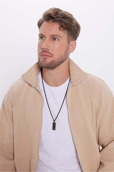 Tudors Unisex Relax Fit Χαλαρή κοπή Πλεκτό με φερμουάρ διπλή τσέπη μπεζ χειμωνιάτικο πουκάμισο