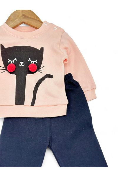 Egelite Baby Girl Seasonal Cat Printed 3-6-9-12 Months Daily Bottom Top Suit