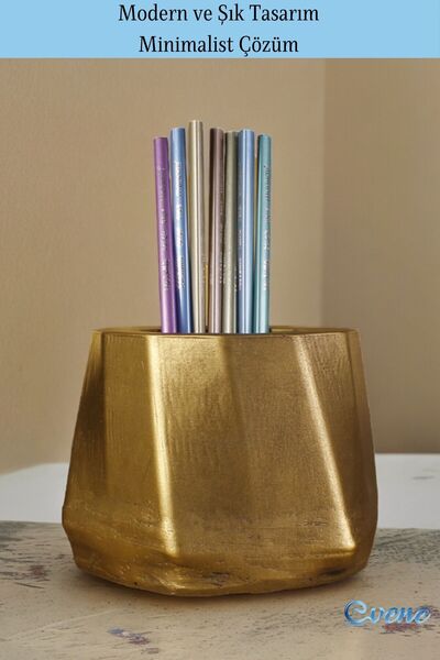 Evene Kalemlik Masa Kalemliği Organizer Kalemlik Altın Eskitme Renk Model 17