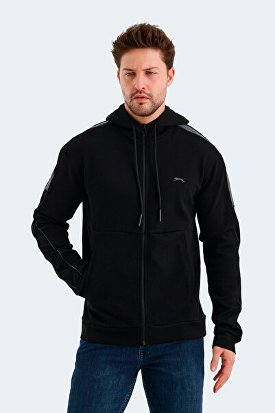 Slazenger VALERYA Erkek Fermuarlı Kapüşonlu Cepli Siyah Sweatshirt