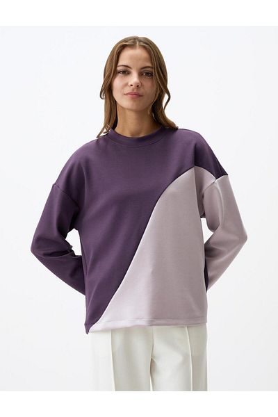 Jimmy Key Purple Crew Neck Color Transition Modal Knitted Sweatshirt