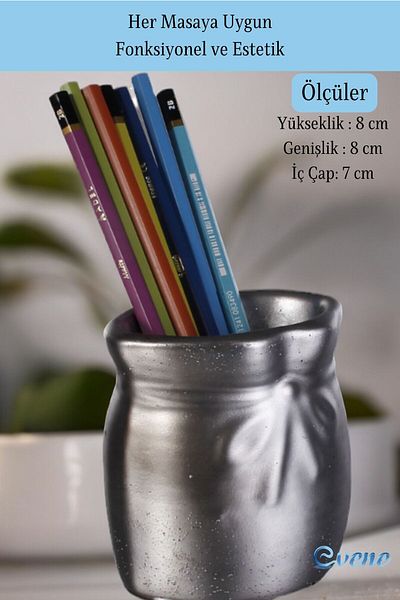 Evene Silver Antique Colored Pen Holder Organizer - Desk Pen Holder Model 8