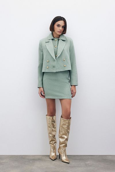 Sateen Glitter Mini Tweed Skirt - Mint