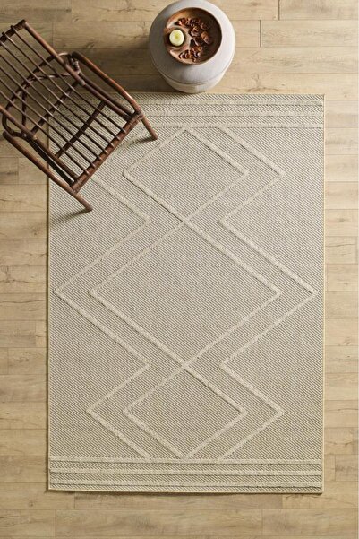 Red Halı İskandinav Tasarım ZigZag Desenli Bej Halı Salon Halısı Mutfak Halısı Yolluk Paspas Dış Mekan Halı