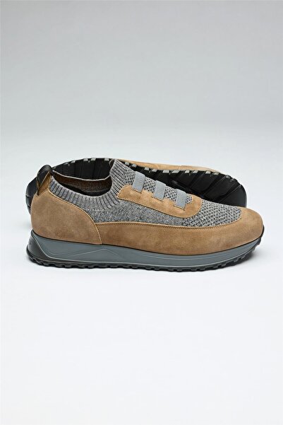 Doucals Kahverengi Gri Bağcıksız Örgü Deri Sneaker