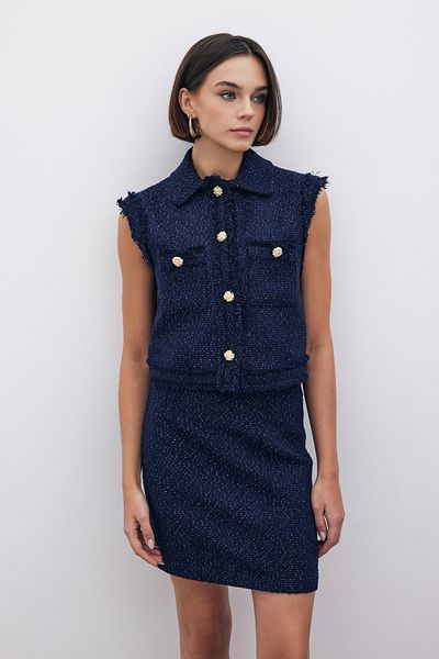 Sateen Glitter Tweed Vest - Dark Blue