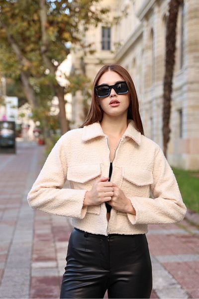 Hebb Club Women's Plush Sheepskin Jacket with Pockets