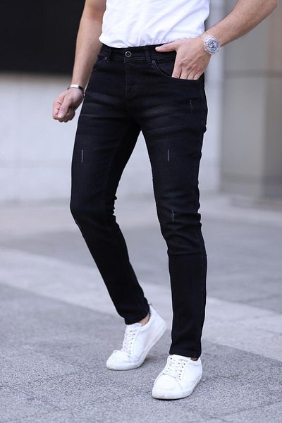 ENERJİN Men's Black Slim Fit Lycra Trousers