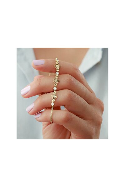 OGO SİLVER 925 Ayar Gold Zirkon Taşlı 3'lü Çiçek Gümüş Bileklik