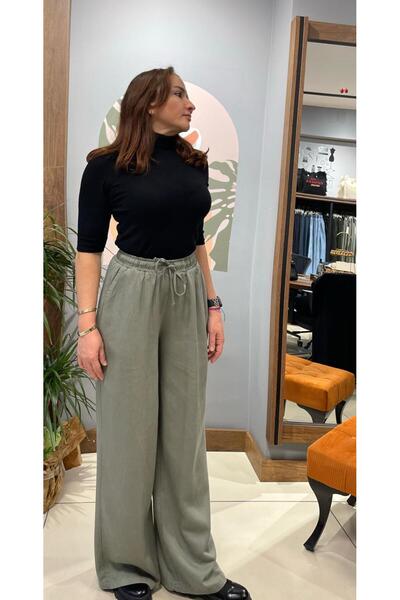 Butik Arzu Özel Moda Atölyesi Beli Lastikli ve Bağcıklı Pantolon.