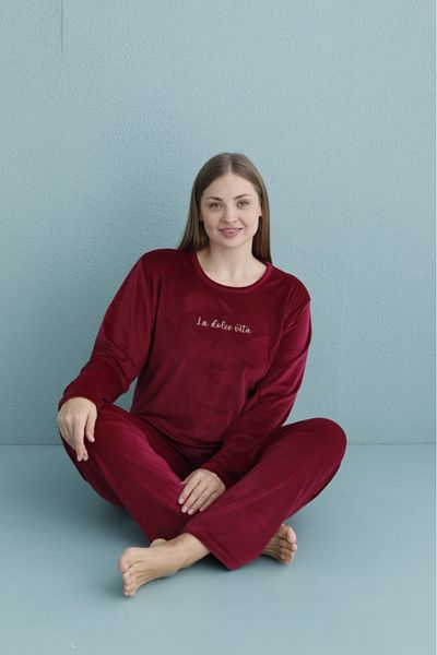 Mihra Battal Long Sleeve Velvet Winter Women's Pajamas Set - Plus Size
