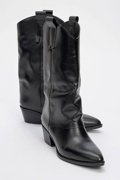 LuviShoes Κοντές μπότες SOJO Μαύρο δέρμα από γνήσιο δέρμα με χοντρό τακούνι