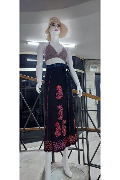 Bohem Stil Індійська батикова спідниця-антильба з квітковим візерунком та вишивкою