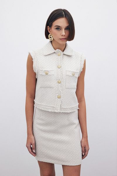 Sateen Glitter Tweed Vest - Stone