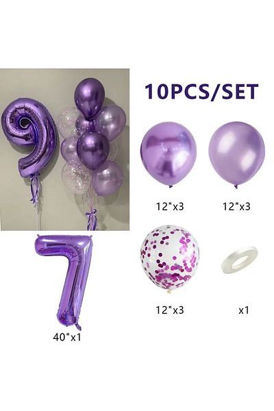 DÜVENCİ TİCARET Age Balloon Set with Purple Number