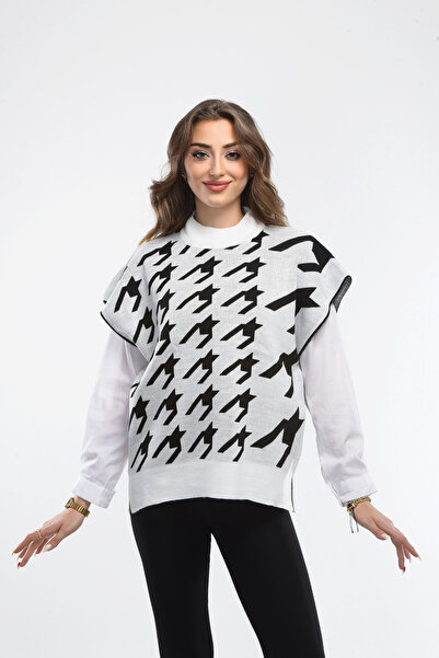 MODESBUTİK Houndstooth Patterned Turtleneck Sweater