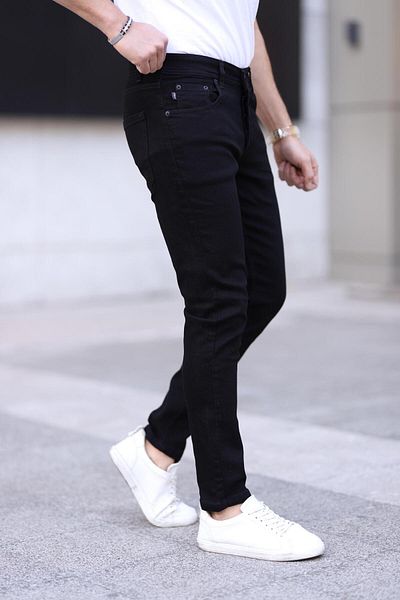 ENERJİN Blugi pentru bărbați din Lycra, negri, slim fit