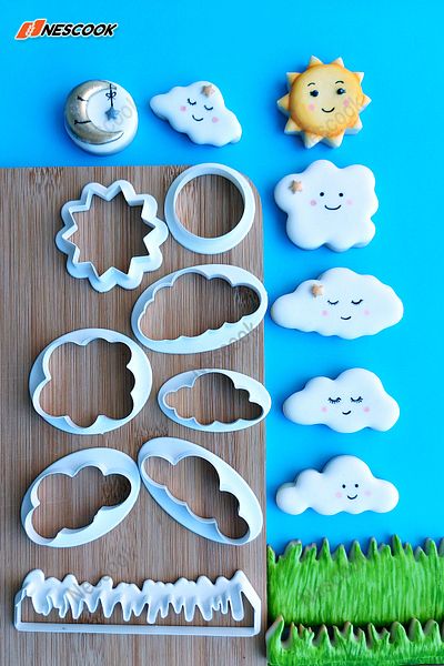 nescook 8 Pieces Cloud And Sun And Grass Cookie Mold / Cutter / Cake Mold
