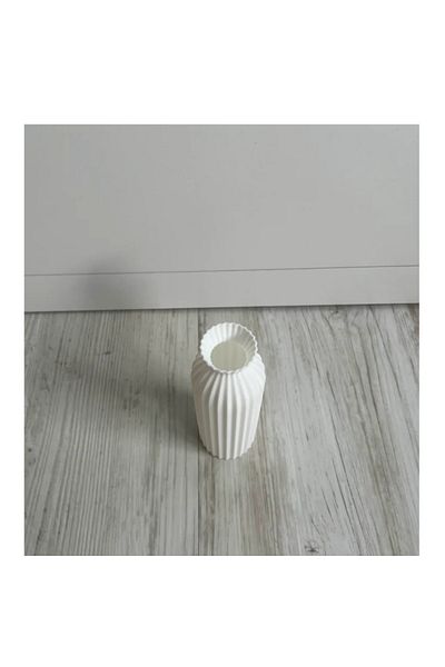 Decorstation Decorative White Stripe Patterned Oval Vase - Vibrant Plant Pot