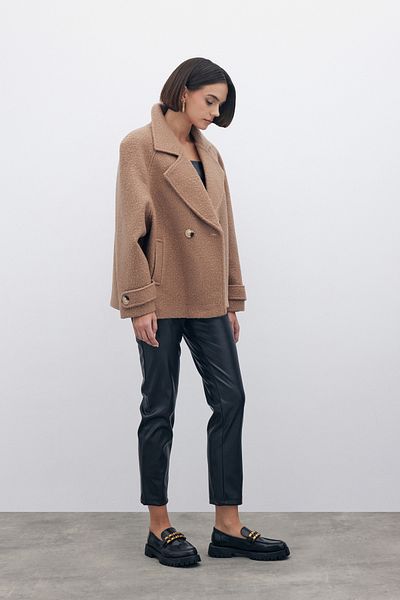 Sateen Boucle Short Coat - Camel
