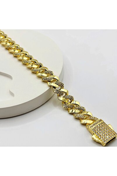 Swan Jewelry Gold Renk Kaplama Gurme Zincir Zirkon Taşlı Bilezik