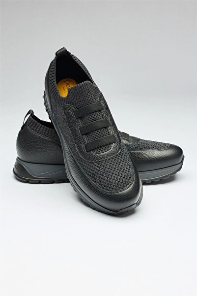 Doucals Siyah Bağcıksız Örgü Deri Sneaker