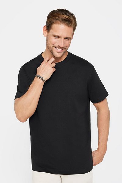 Tudors Unisex Relax Fit Άνετη κοπή 100% βαμβακερή μαλακή υφή Basic Crew Neck Μαύρο T-shirt