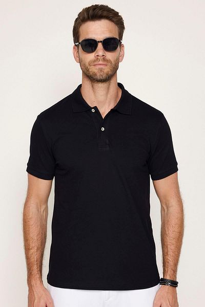Tudors Pánské Slim Fit Slim Fit Bavlna Měkká textura Prodyšná tkanina Nekulmující se límec Černé tričko Polo límec