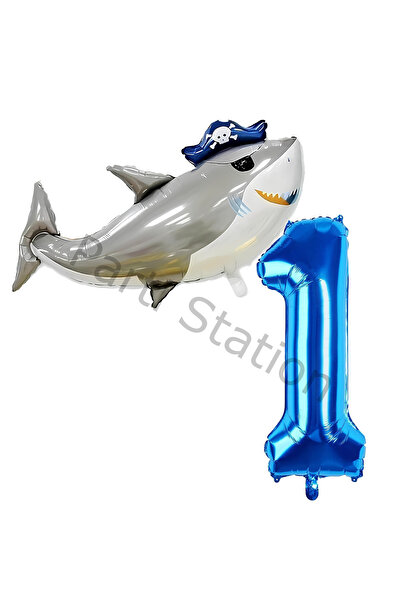 Parti Station Korsan Köpek Balığı ve 1 Yaş Balon Set Korsan Shark Konsept Doğ...