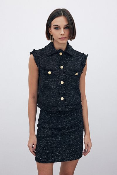 Sateen Glitter Tweed Vest - Black