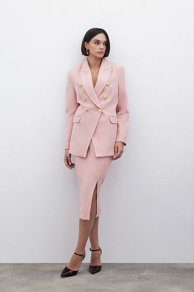 Sateen Fusta midi din tweed cu sclipici colorate PUDRA