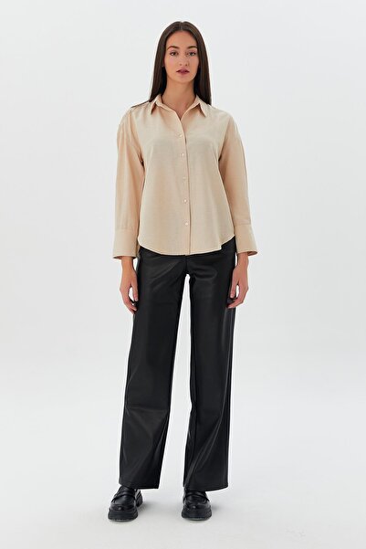 Shopping Shop Beige Colored Basic Button Shirt