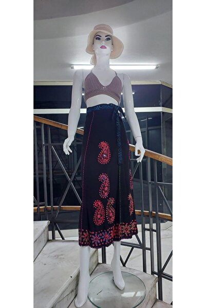 Bohem Stil Індійська батикова спідниця-антильба з квітковим візерунком та вишивкою