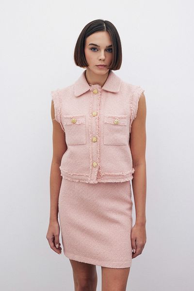Sateen Glitter Tweed Vest - Powder