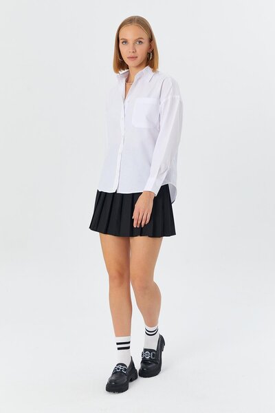 Shopping Shop Cămașă albă cu buzunar din poplin