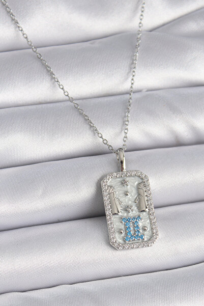 Nehir 316L Steel Silver Color Chain Gemini Zodiac Sign Zircon Stone Women's N...