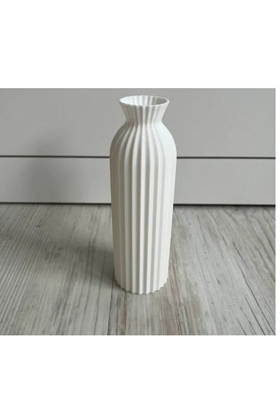 Decorstation Decorative White Stripe Patterned Oval Vase - Vibrant Plant Pot