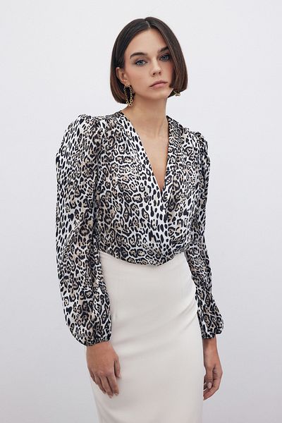 Sateen Body cu imprimeu leopard - NEGRU