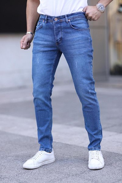 ENERJİN Pantaloni slim pentru bărbați, lycra, albastru deschis, cu unghii