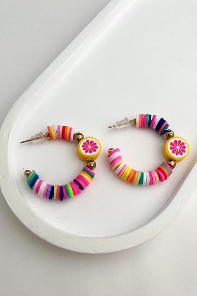 Modex Colorful Fimo Hoop Earrings with Fruit Detail