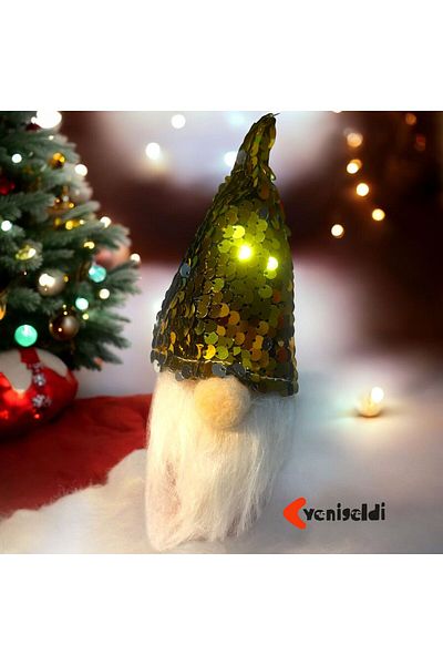 Yenigeldi 1 Τεμάχιο 16 εκ. Gnome Πρωτοχρονιάτικο Νάνος τύχης - Παγιέτες με γένια, μοτίβο δέντρου και αυτοκινήτου T81